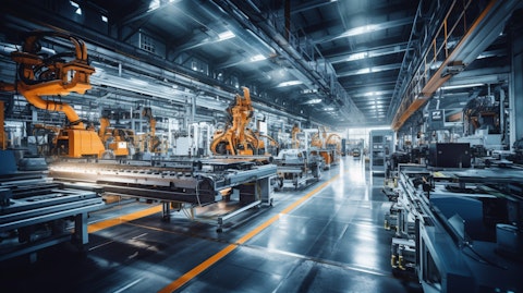 A wide angle view of a factory floor, showcasing the company's engineering prowess.