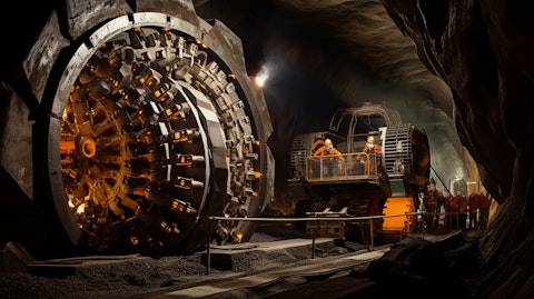 A tunneling machine underground, deep in the mine to extract the polymetallic nodules.