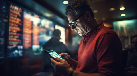 A reputable investor betting on a sports event, confidently placing a wager online.