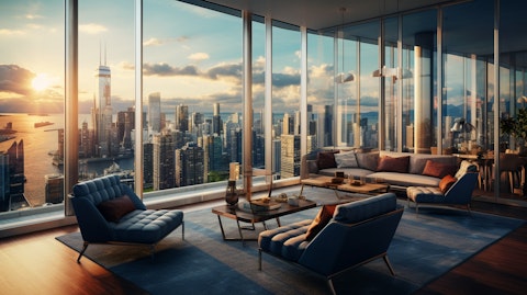 A high-rise luxury hotel with views of the city skyline.