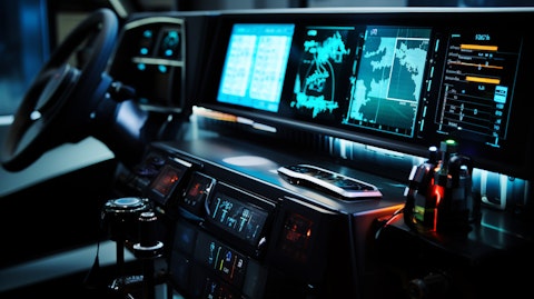 Close-up view of a commercial truck's dashboard, outfitted with the company's electric engine technology.