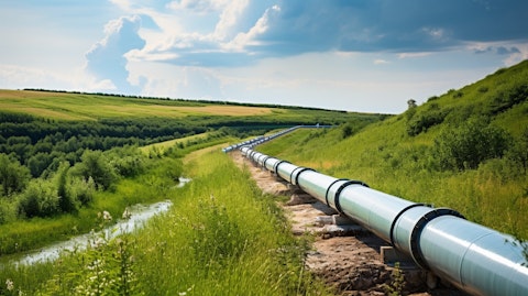 A pipeline of natural gas cutting through a rural landscape.