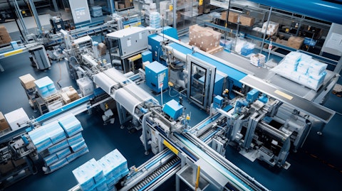 Aerial view of a production line of the company's award-winning packaging products.