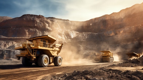 An open pit mine, with heavy machinery extracting copper ore in the background.