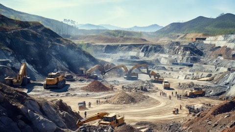 An open-pit mining site, bustling with heavy machinery and personnel.