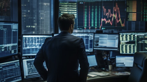 A broker-dealer on a trading floor, analyzing the market's current state.