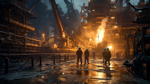 A mechanized oil-draining process in action, with workers surrounding the equipment.