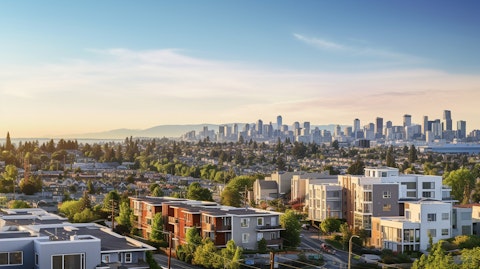 A wide-angle view of several apartment communities in a major city skyline.