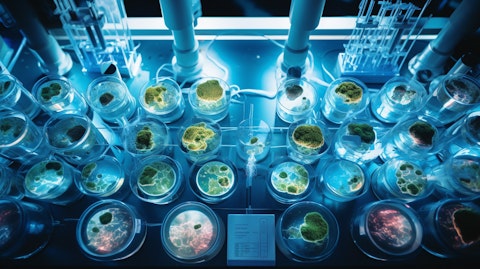 An overhead shot of a modern lab with bioengineered human tissue samples on a light table.