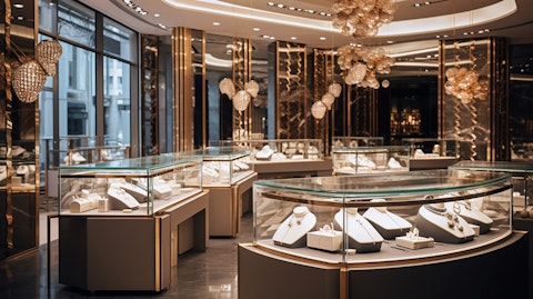 A luxury jewelry showroom with the latest designs on display.