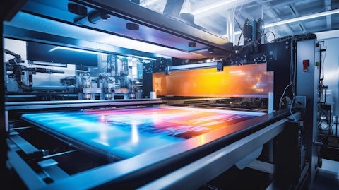 A specialized printing machine producing a unique product in a sterile laboratory environment.