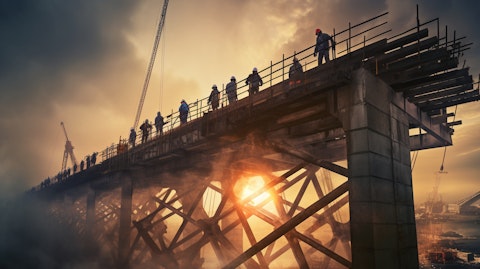 A bridge under construction, watched over by a team of experienced engineers.