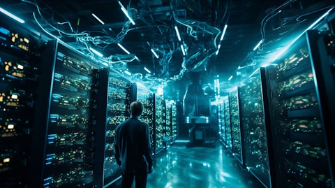 A bustling server farm, reflecting the company's investment into cryptocurrency mining.