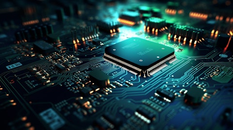 A close up of a circuit board, its microchips creating a powerful computing system.