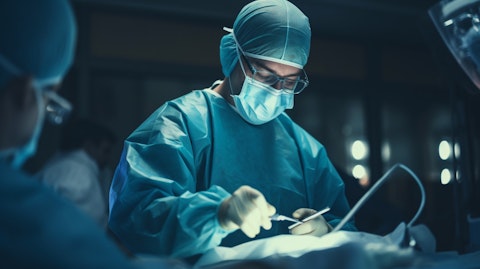 A surgeon in a medical facility administering anti-cancer therapeutics.
