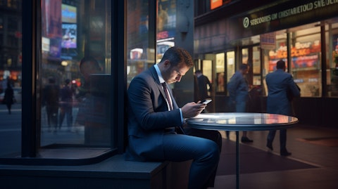 A customer using their phone to access internet services provided by the company.