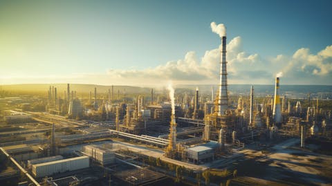 Aerial view of an oil refinery, showcasing the company's hydrocarbon-producing market segment.