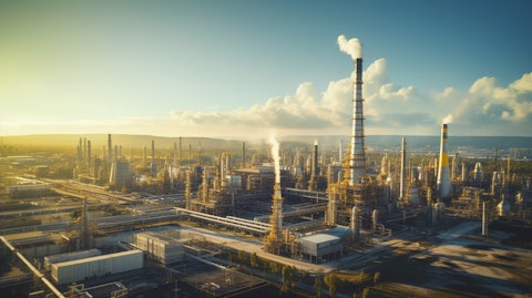 Aerial view of an oil refinery, showcasing the company's hydrocarbon-producing market segment.