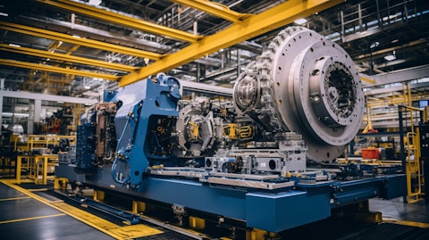 A huge in-process machining center producing parts for aircraft and aerospace systems.