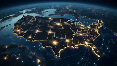 A satellite imagery of the United States with pins pointing out digital asset technology hubs.