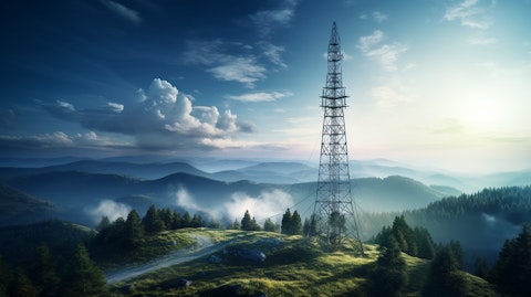 A powerful telecommunications tower in an isolated landscape, representing the advanced technology of the company's digital services.