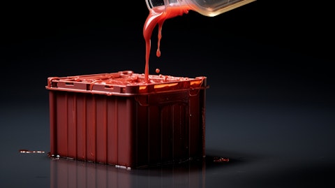A plastic container being filled with a liquid that is protected by a rust inhibitor.