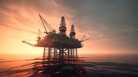 An oil derrick in the North Sea, revealing the scope of the company's drilling operations.