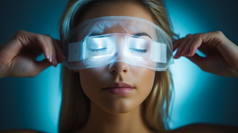 A medical professional wearing an eye mask, demonstrating the effectiveness of Bausch Health's ophthalmic solutions.