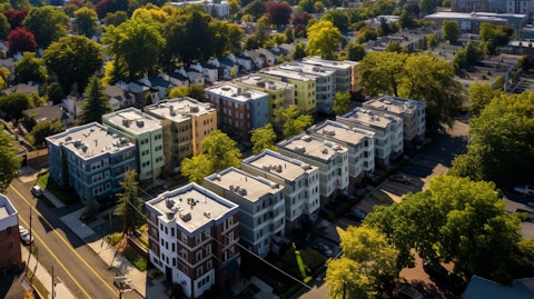 Aerial view of an attractive multifamily residential property in the New York metropolitan area.