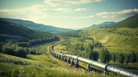 A large natural gas pipeline snaking through a rural landscape.