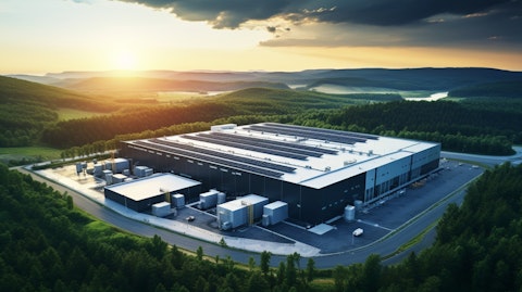 A panoramic aerial view of a modern data center with high-performance computing.
