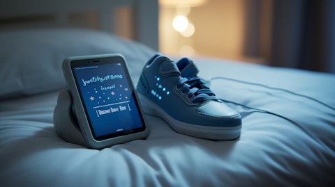 A close-up of a Dream Duo device on a baby's foot with accompanying text on the screen.