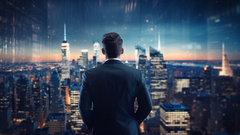A professional executive looking over a blurred city skyline, highlighting the power of programmatic advertising.