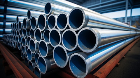 An aerial view of an industrial plant manufacturing welded pipes and tubes from stainless steel and galvanized carbon.