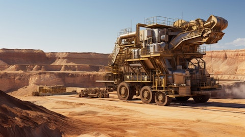 A drill rig in an open-pit mine in the desert, revealing the company's mineral exploration operations.