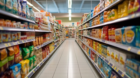 A busy grocery store aisle stocked with the company's weight management products.