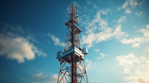 A close-up of a radio broadcast tower reaching to the skies.