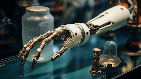 A surgical prosthesis developed by the company on display in a medical laboratory.