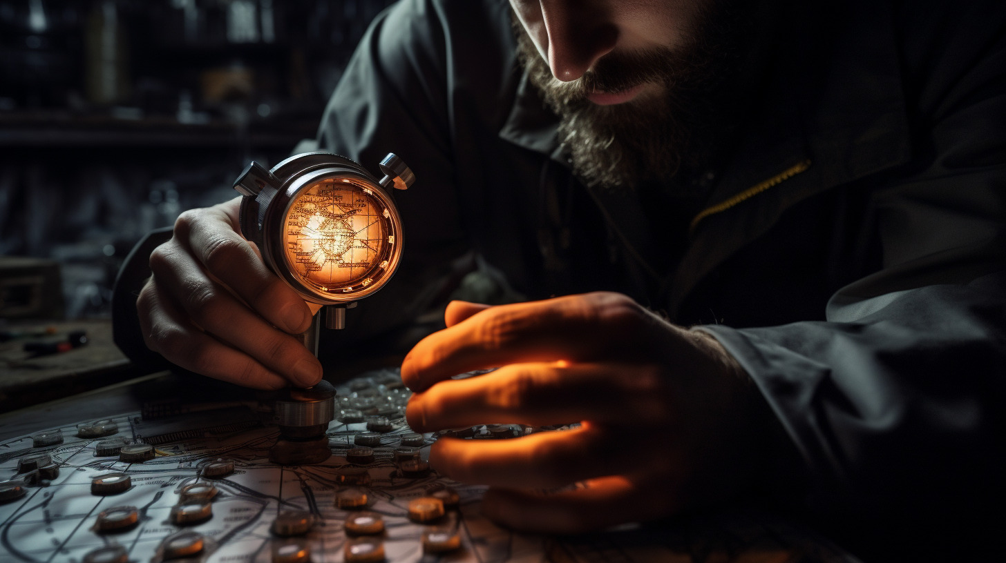 An engineer inspecting one of the company's precision navigation devices.