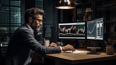 An accountant reviewing a portfolio of asset-backed securities at the trading desk.
