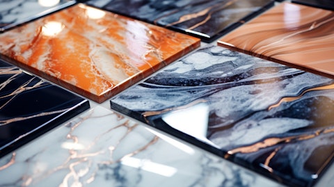 A close-up view of polished glazed porcelain tiles used for interior flooring.