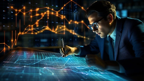 A data analyst pouring over a chart, the intricacies of its lines being revealed.