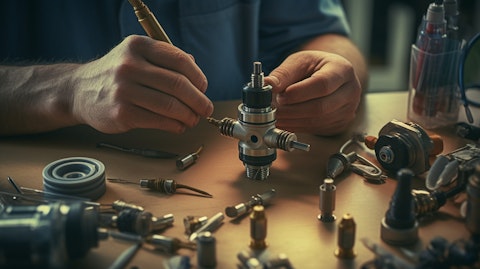 A technician assembling a custom coaxial connector from individual components.