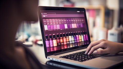 A close up of a customer browsing a selection of beauty and personal care products online.