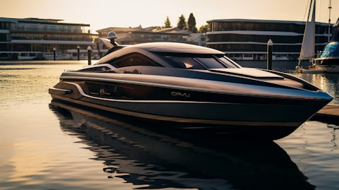 An electric boat docked at the marina, a symbol of Forza X1, Inc's superior manufacturing capabilities.