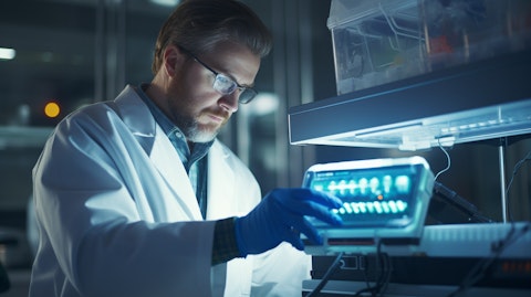 A doctor in a medical lab using the latest diagnostic equipment to test a patient's sample.