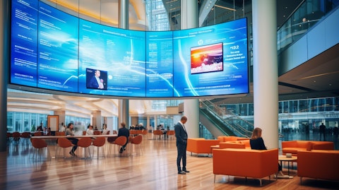 The Lobby Entertainment Network digital displays showing dynamic and visually engaging advertisements.