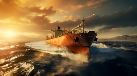 A majestic oil tanker sailing across the open ocean.