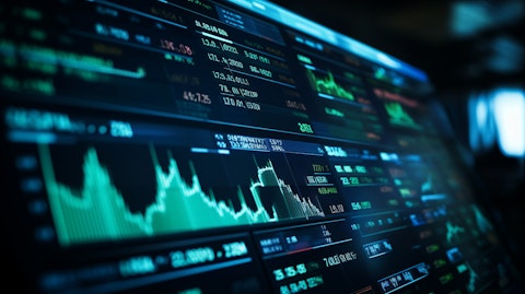 A closeup shot of a modern computer screen displaying a sophisticated financial program.