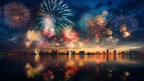 A fireworks display, reflecting the company's success in the global trading market.